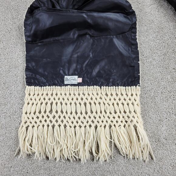 VINTAGE Mexican Rebozo 85" Black White Handmade Shawl Wrap Scarf RARE 60s 70S - Picture 8 of 16